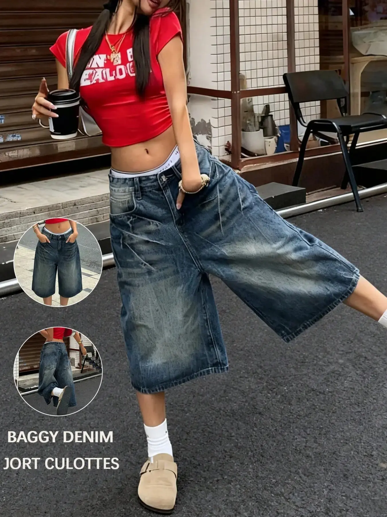 Women's Vintage Denim Five-Quarter Pants, Mid Waist Loose-Fit Jeans with Pockets, Casual Knee-Length Shorts for Everyday Wear Womenswear Bottom