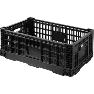 52 Liter Collapsible Heavy Duty Plastic Storage Bin Container, Multipurpose Black Milk Crate Transit Storage Box for Storing Various Items