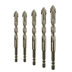 High Strength Eccentric Drill Bit Set for Stone Glass Concrete Wood Brick Metal 6/6/8/10/12mm Four Bladed Serrated Bits Ideal for Professionals and DIY Enthusiasts