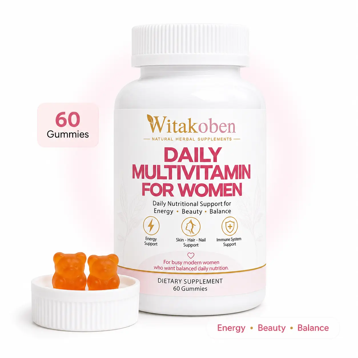 Women’s Multivitamin Gummies with Biotin, Vitamin C, D3, Zinc, B6, B12 and Iron, 60 Gummies, 30-Day Supply