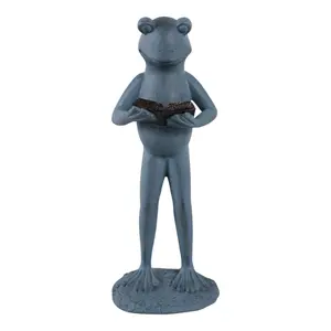 212 MAIN Resin Standing Pose Frog Statue, 18x7 in. Grey Reading Book Home Decor Wall Ornaments (Home Supplies Figurine)