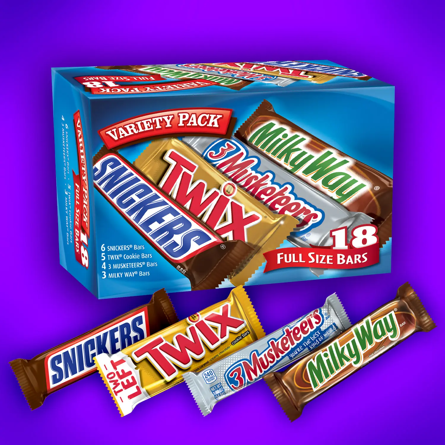 Mars Mixed Snickers, Twix, Milky Way & More Assorted Milk Chocolate Candy Bars - 18 Bars