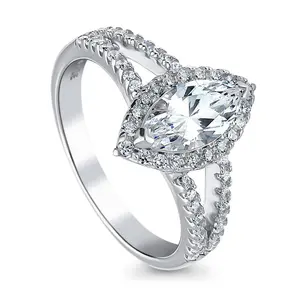 BERRICLE Sterling Silver Halo Engagement Promise Rings Split Shank Ring for Her, Marquise Cut Cubic Zirconia CZ
