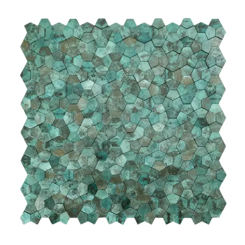 10 Pcs Self-adhesive Aluminum Mosaic Lattice Tiles, Vintage Metal Aluminum-plastic Panel Wall Decor for Side Cabinets, Wallpaper Decor, Mosaic Stones Wallpaper Background Wall (Home Improvement Building Supplies)