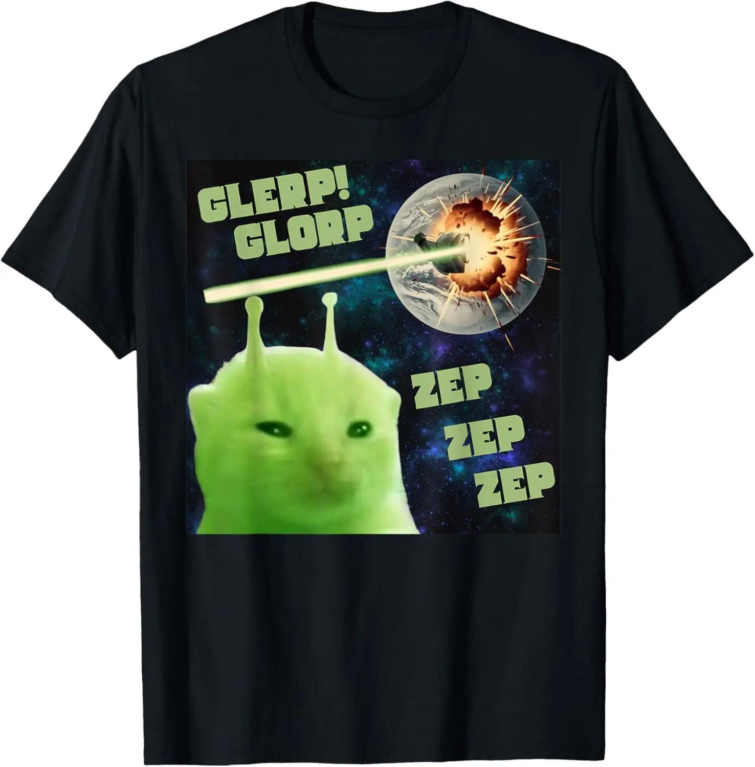 Men's Pure Cotton Short-Sleeve Round Neck Streetwear T-Shirt - Glerp Glorp Cat Silly Alien Meme Brainrot Graphic, Casual Fitness Top, Soft Menswear Gift