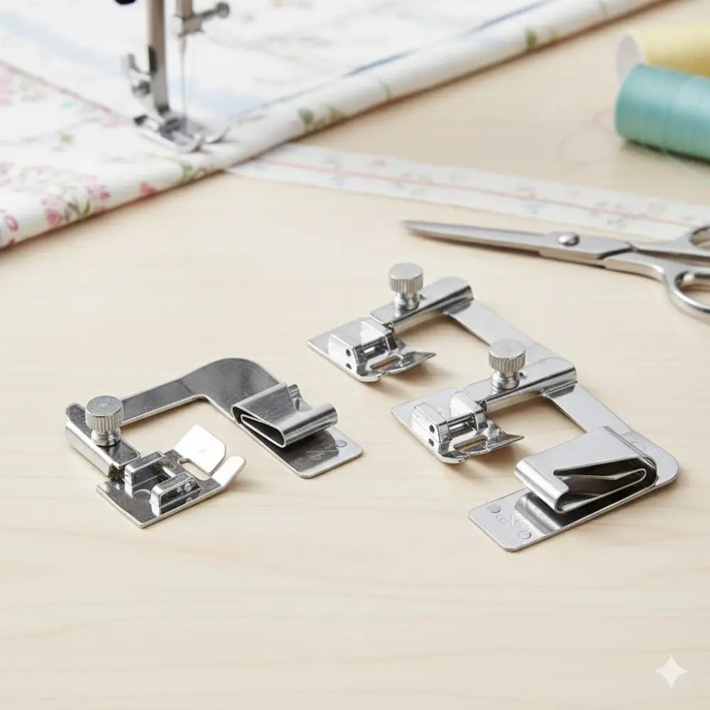 Professional 13mm 19mm 25mm Quick Roll Hemmer Foot Set, Anti-Rust Alloy Sewing Machine Attachment, Easy Snap-On Design for Cotton Denim Satin Multiple Fabrics, Must-Have Sewing Upgrade Tool, Sewing Supplies Crafts
