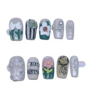 M13 Summer flowers cartoon cute hand-painted removable press on nails nina poole press nails