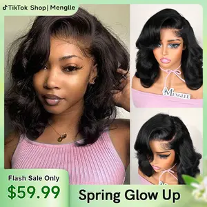[Upgraded 7x6 Lace] Menglle Hair Glueless Pre Cut Lace 7X6 Bouncy Body Wave Lace Front Wigs Ready To Go Short Bob Human Hair Wigs Side Part Beginner Friendly#greenish#TikTokShopSpringGlowUp