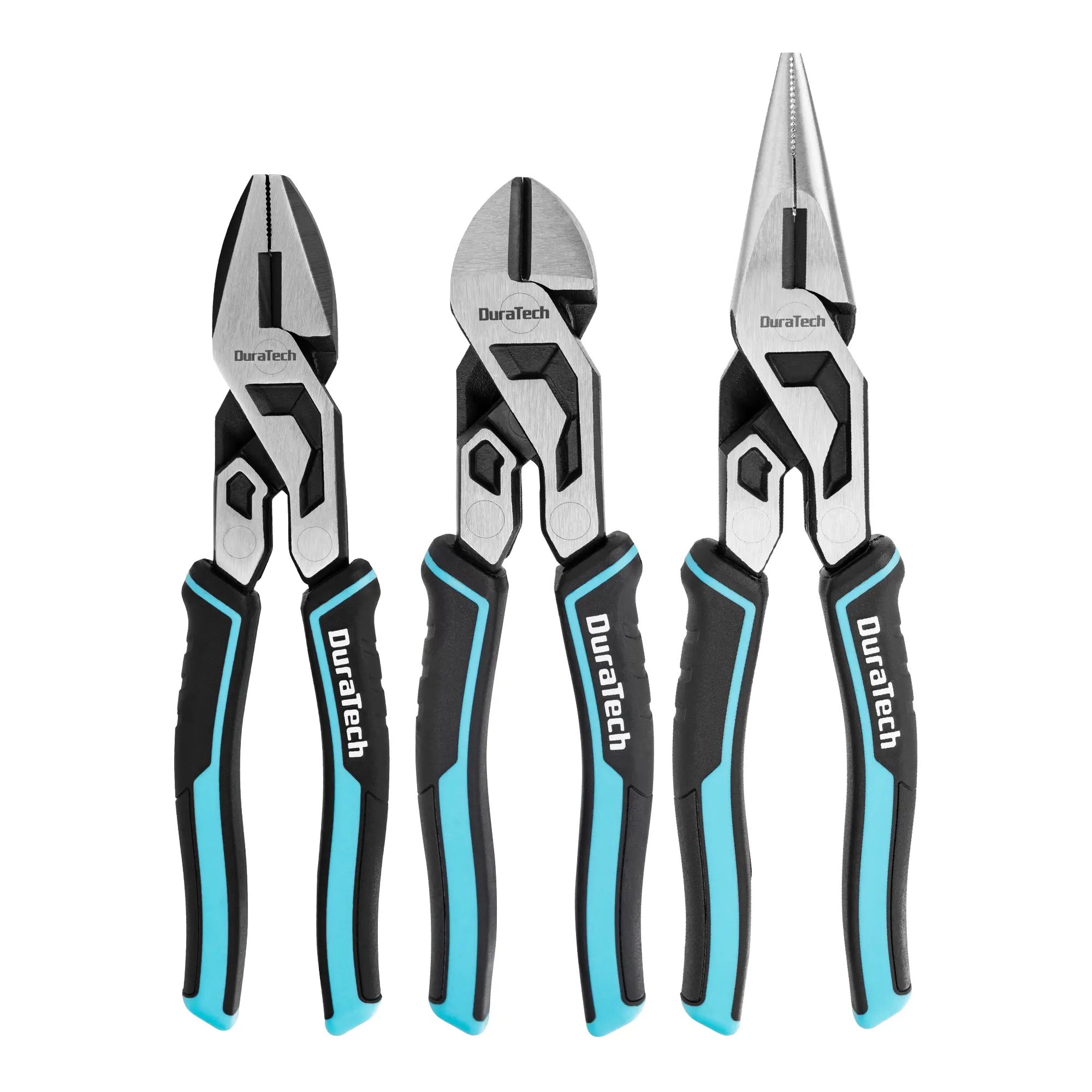 #summersale DURATECH 3-Piece Compound Pliers Set, Gen 2 Dual Pivot Design for Ultra Labor-Saving, High-Leverage 8.5" Needle Nose Pliers, 8" Diagonal Cutters, 8" Lineman's with Wire Cutter & TPR Grip, CR-V Steel