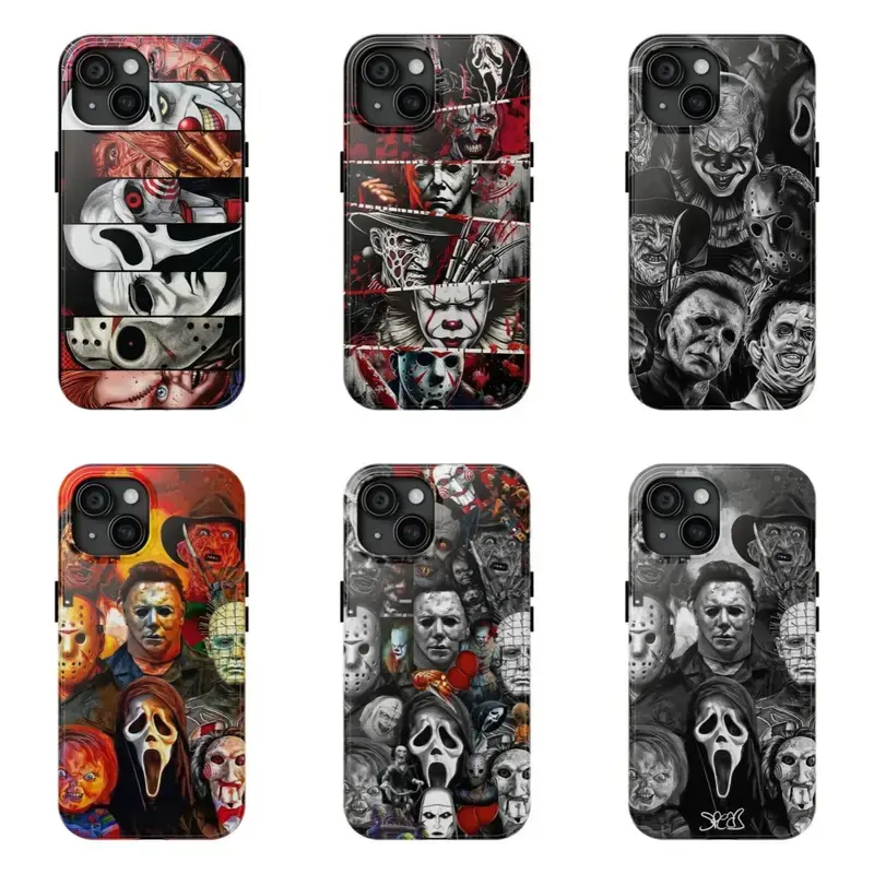 HB-Horror Movie Villains Phone Case Scary Slasher Film Collage Aesthetic Design Compatible for iPhone 17 16 15 14 13 12 11