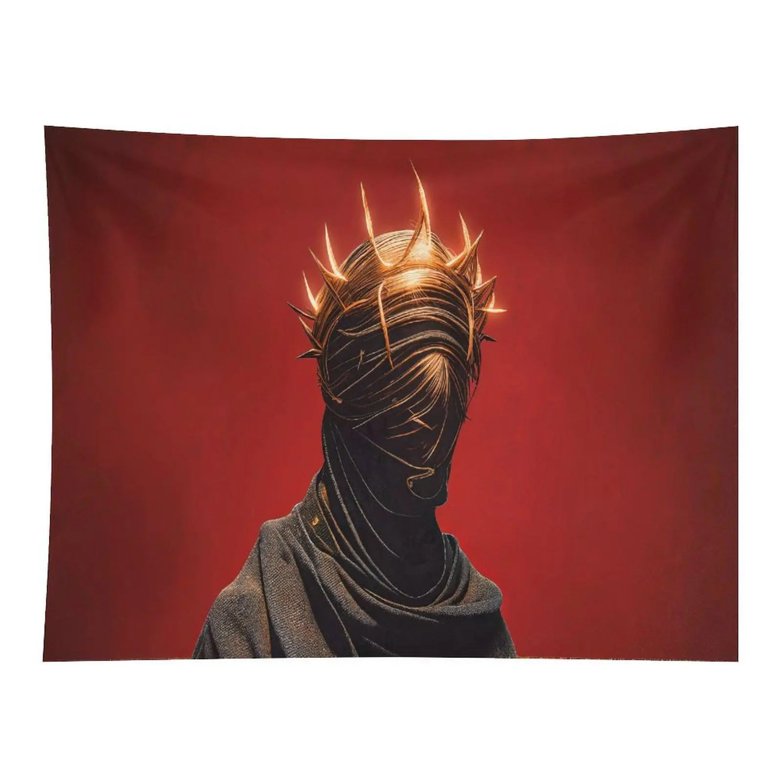 Mysterious Crown of Thorns Faceless Figure Wall Tapestry Vintage Dark Red Background Gothic Portrait Art Wall Hanging Decor
