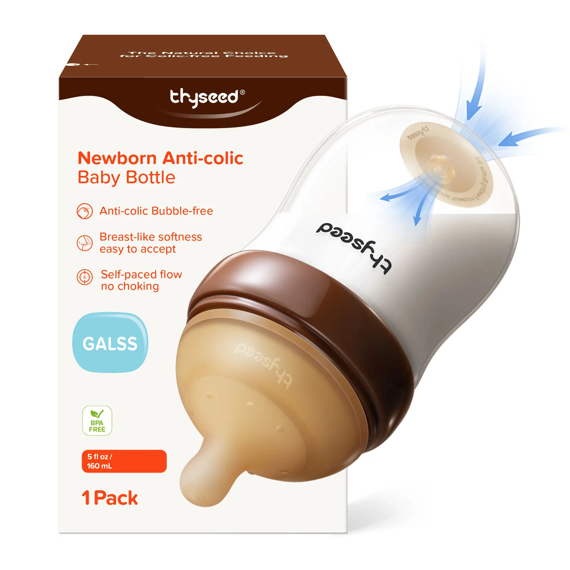 Thyseed Natural Anti-colic Baby Bottle 0-3m 3-7m magic Breastfed Feeding