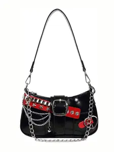 Lightweight, simple, versatile shoulder bag, niche design, sweet and cool personalized handbag, spicy girl motorcycle style armpit bag, suitable for shopping, dating, commuting, Crossbody Purse, Crossbody Bags, Chain Shoulder Bag