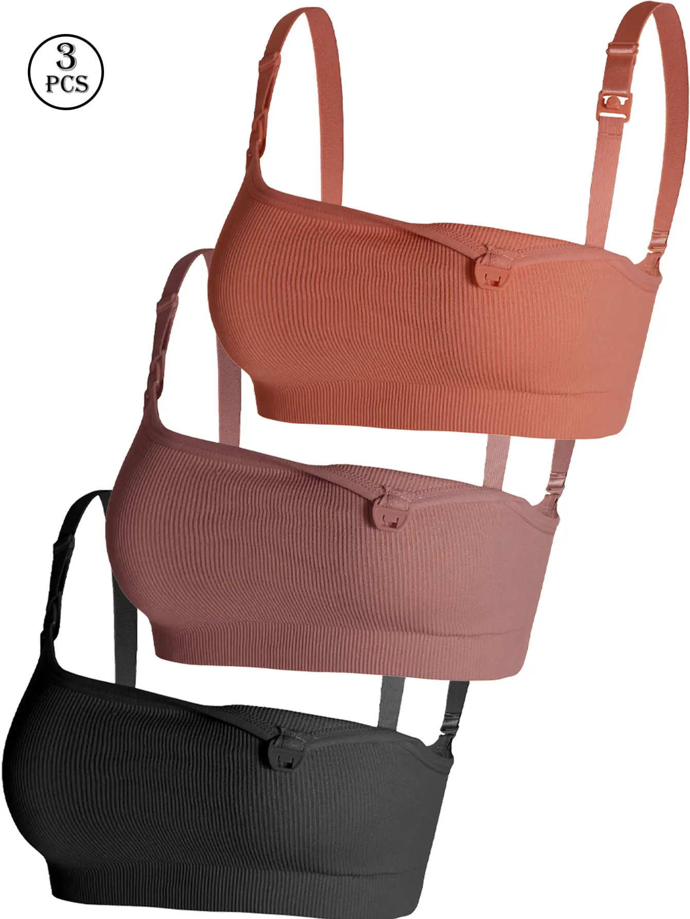 3PCS Nursing Bra Wireless Breastfeeding Maternity Bra Comfortable Seamless Adjustable Everyday Soft Support Mixed Color Postpartum Outfits, Maternity Supplies, Adjustable Straps