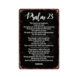 Psalm 23 Inspirational Wall Art - Vintage Black Bible Verse Poster For Home, Office And Church Decor With Pre-Drilled Holes For Easy Hanging Gift - Aluminum Metal Sign 12x8 Inch