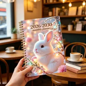 Cute Rabbit Five-Year Monthly Planner 2026-2030, Long-Term Organizer Diary, Spiral Notebook for Students, Office, and Home Use