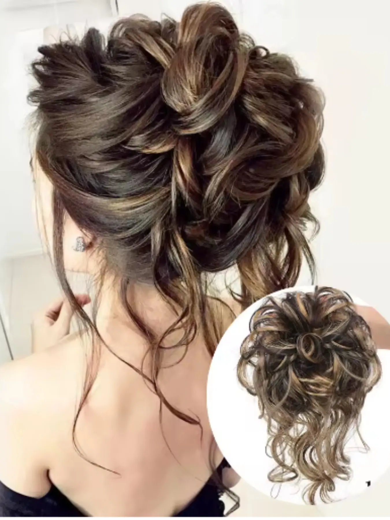 Synthetic Hair Bun Clip-In Coily Wig, Fashionable Practical Daily Use, Casual Style, Short Wigs for Women, All Seasons, Synthetic Curly Hair, Synthetic Fiber Wig