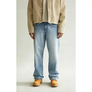 Pacsun Men's Dylan Baggy Jeans Frayed Medium Blue