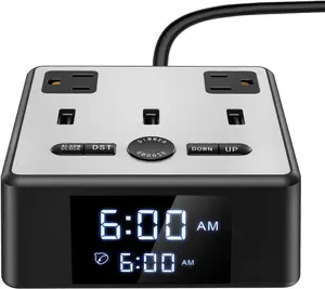 DS6 New Snooze USB Ports Alarm Clock Digital Black Color Decor