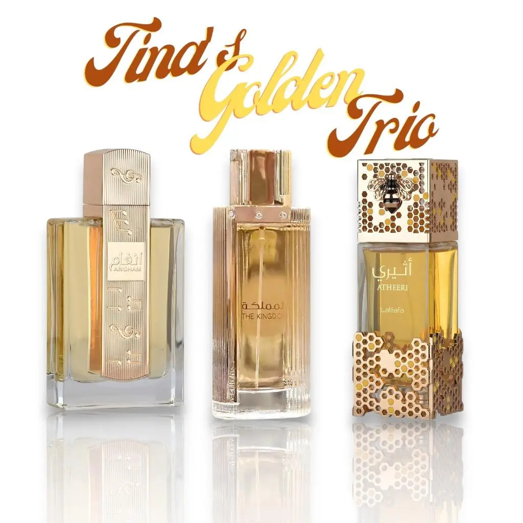 Tina's Golden Trio Bundle | Lattafa | Angham + Atheeri + The Kingdom | Women's Fragrance | 100 ML 3.4 OZ | Eau De Parfum | Sweet - Fruity & Vanilla