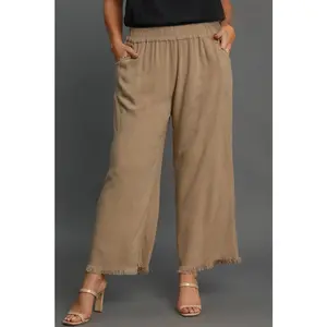 Ashley Frayed Hem Linen Blend Pants in Latte