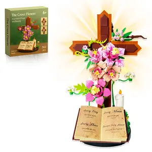 Jesus Cross Set,Flower Building Block Set for Adults, Faith Inspired Crucifix Brick Model with Floral Design, Religious Home Desk Decor, Christian Gift for Easter, Prayer Room