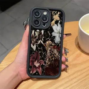 Apple Protective Case Tpu Phone Cover Leopard Print Lily Pattern for iPhone 11-17 Pro Max, Ideal Gift for Women, Girls, Boyfriends, Christmas & Birthday, Trendy Durable