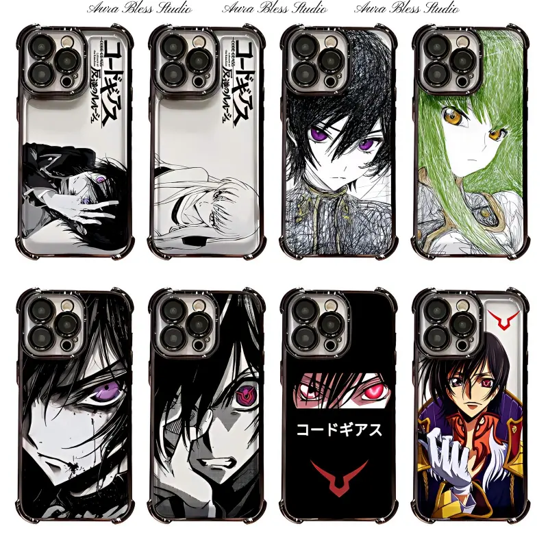 Cool Anime C.C Lelouch Code Geass Phone Cases For iPhone 17 Promax Air 16 15 14 Pro Max Plus 13 12 11 Transparent Electroplate TPU Shockproof Protective Cover Gifts For Birthday Valentine Christmas Thanksgiving Halloween