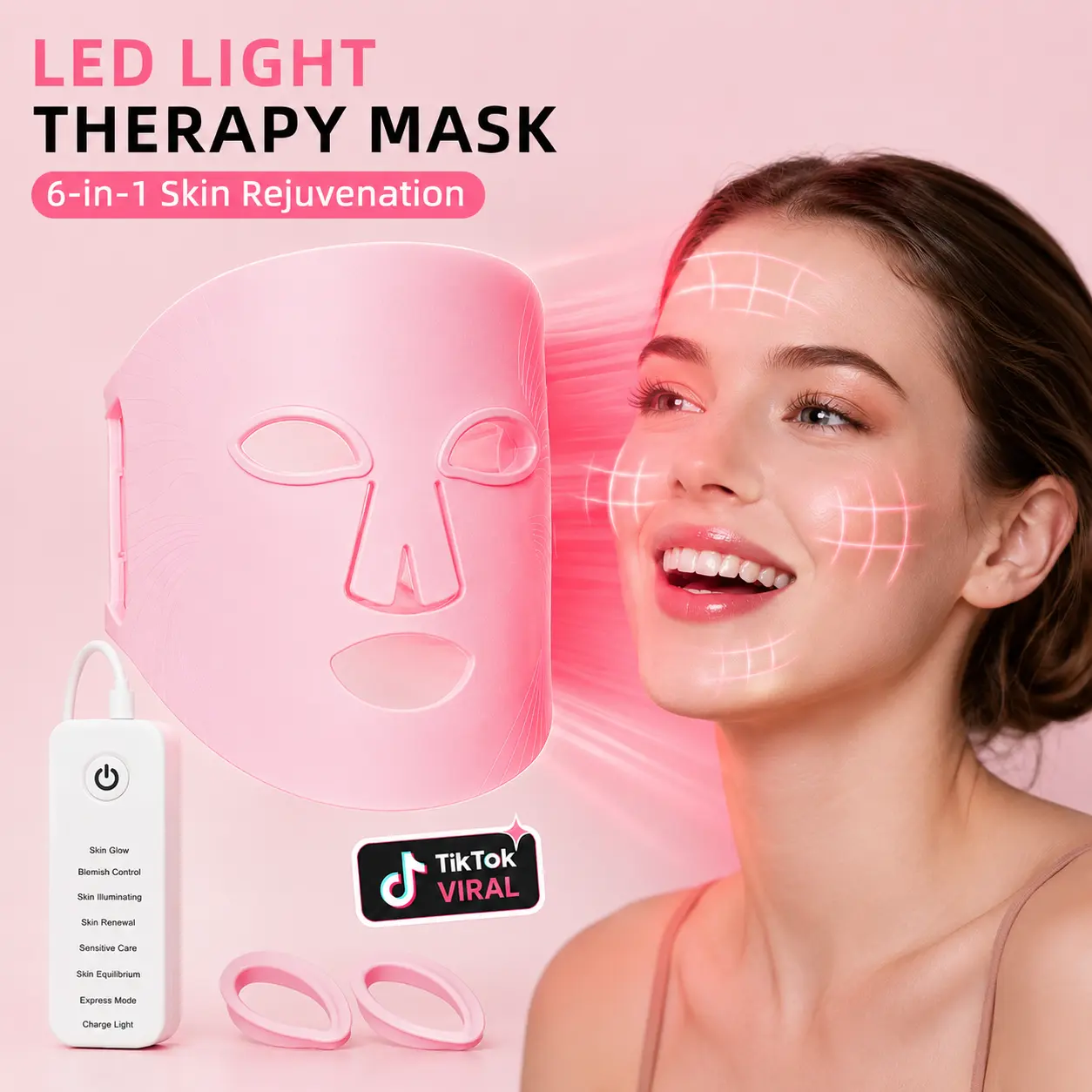 TODI LED Light Therapy Face Mask, 7 Color Light Therapy Modes, Flexible Silicone Facial Mask with Controller for Home Skincare and Beauty Routine