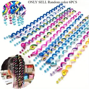 6pcs Vibrant Spiral Hair Braiders with Charming Bead Charms - Sweet Y2K Style Hair Twist Clips for Styling, Telephone Cord Scrunchie Accessory - Perfect for Birthday Parties, Bars, Weddings, and Casual Occasions
