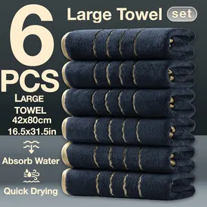 6pcs Luxury Golden-Thread & Golden-Border Embellished Heavyweight  Towel Suite - Thick Plush Coral Suitable for Home, Spa, Hotel - & Hand Towels, Christmas Gift, 6pcs  Towel Collection