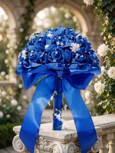 Romantic Western-style simulation rose wedding bouquet-bridal bouquet, exquisite pearl embellishment, suitable for wedding flower throwing, engagement party, Valentine's Day gift, church decoration, atmosphere sense photo props, all seasons