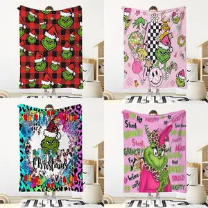 Viral TikTok Grinch Christmas Flannel Blanket - Super Soft Cozy Throw with Various Grinch Prints, Festive Designs, Warm Fuzzy Plush for Bed/Sofa, Perfect Gift for Christmas Lovers