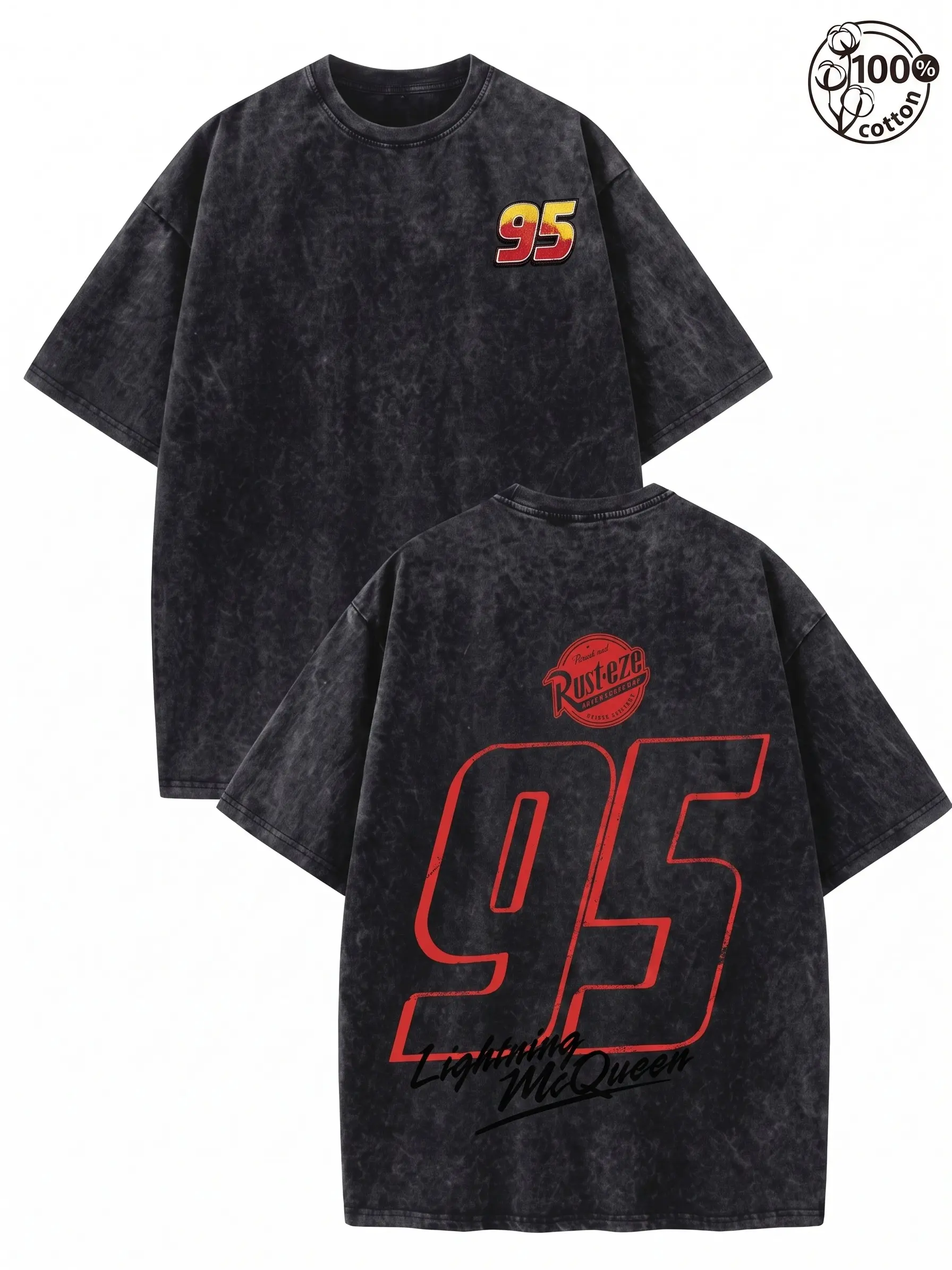 Vintage Washed Racing Graphic T Shirt 95 Oversized Streetwear Tee Y2K Retro Motorsport Style Short Sleeve Cotton Shirt Unisex Casual Summer Top Car Enthusiast Outfit