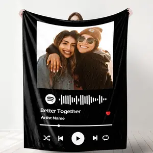 Custom Blanket with Photo Music Code Personalized Throw Blankets Customized Blankets Gift for Lover Family Friend Birthday Valentine‘s Day Christmas