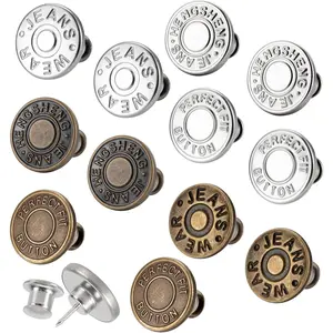12 Sets Jean Buttons pins No Sew Instant 17mm Replacement Button Adjustable Pants Buttons Kit