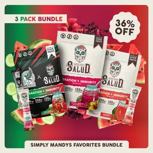 Salud 2-in-1 [SimplyMandys Favorites Bundle] Agua Fresca Drink Mix, Hydration + Immunity, Electrolytes Powder, Agua Fresca Drink Mix, Elderberry, Dairy & Soy Free, Non-GMO, Gluten Free, Vegan, Low Calorie, 1g Sugar (3-Pack, 45 Servings)