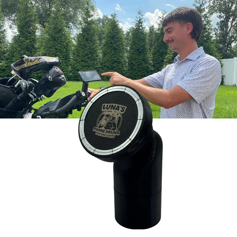 Luna's Golf Cart Phone Mount, 45lb MagSafe Magnet, Adjustable Viewing Angle, Metal Reinforced, 4.5 Inch Height, Black