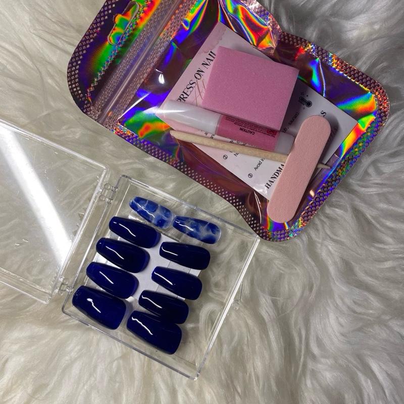 Blue Coffin Press Ons - Elegant Nail Art for Stylish Looks
