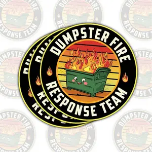 COMBO 3 PCS Dumpster Fire Response Team Sticker, Funny Quote This is Fine Vinyl Decal, Waterproof for Laptop, Water Bottle, Car, Hard Hat, Phone