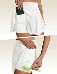 Women's High Waist Tennis Skort with Pockets, 2 in 1 Built-in Shorts Breathable Athletic Workout Skirt for Golf Running Summervibes