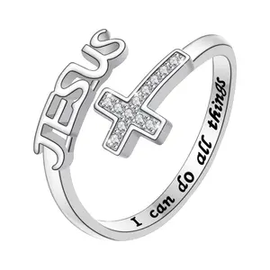OIDEA Women's Christian Cross Ring - Adjustable Brass Faith Jewelry with "I Can Do All Things" Engraving, CZ Accents, Dainty Religious Symbol Rings, Cross Symbol Rings, Dainty Cross Rings