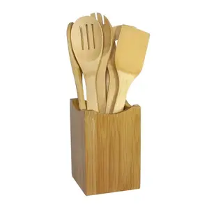 NEW 7-Piece Bamboo Cooking Utensil Set with Holder for Nonstick Cookware Kitchen Use Oceanstar