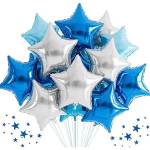 30Pcs 18 Inch Blue Silver Star Foil Balloons Party Decor Balloons