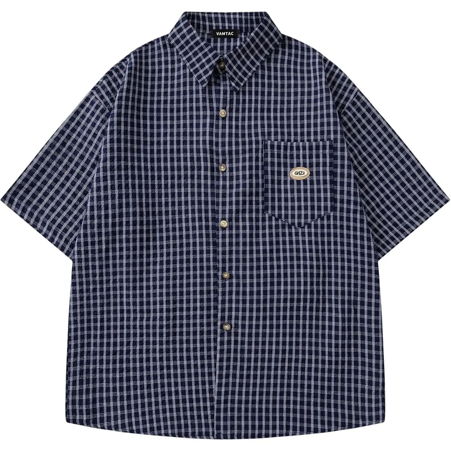 Vamtac Mens Button Down Shirts - Short Sleeve Shirt, Novelty Y2k Outfits, Plaid Tops