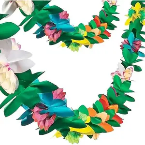 2 Pack Tropical Garland Party Decorations, 20ft Multicolored Tissue Paper Hibiscus Flower Summer Banner for Birthday Beach Theme Luau Moana Hawaiian Party Supplies Jungle Decor