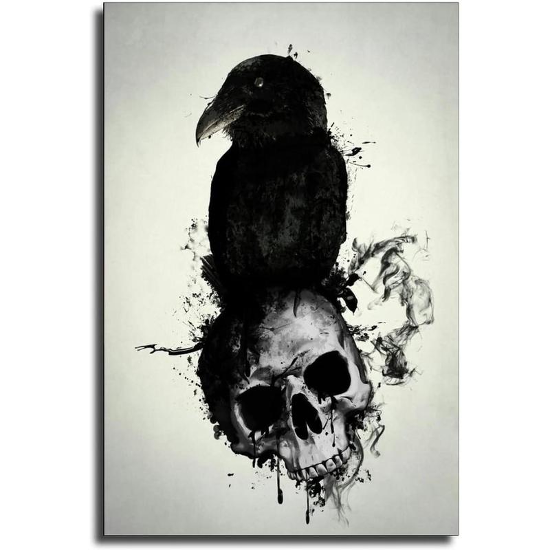 Skull and Raven Tattoo Meaning Poster Decorative Painting Canvas Wall Art Living Room Posters Bedroom Painting 12x18inch(30x45cm)