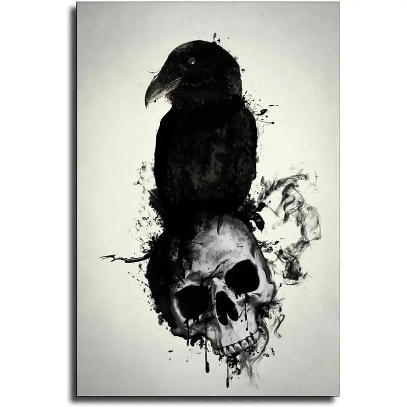 Skull and Raven Tattoo Meaning Poster Decorative Painting Canvas Wall Art Living Room Posters Bedroom Painting 12x18inch(30x45cm)