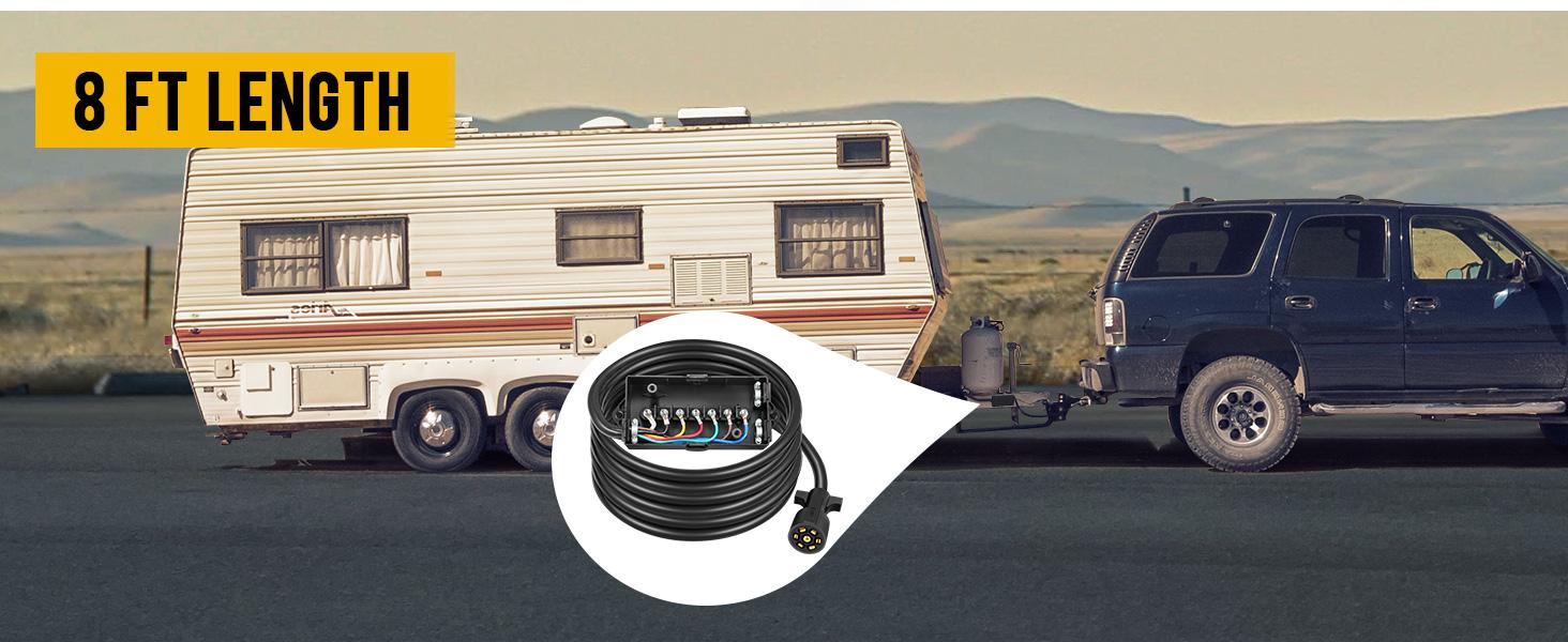 Partsam 7 Way Trailer Wiring Harness Kit 8ft Trailer Cord with 12V Breakaway Switch and Plug Holder, 7 Gang Junction Box Waterproof