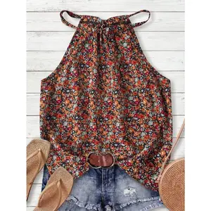 Rusticease Casual Women's Ditsy Floral Backless Tie-Up Bowknot Camisole Summer Outfits For Women Crop Tops Women Western Wear Women Cute Tops Going Out Tops Boho Cute Summer Tops Tops For Summer Country Outfits Women Going Out Top Crop Tops Women Western